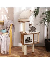  Árbol Rascador Torre de Madera para Gatos con Plataforma Rascador y Cojines Casita para Gatitos y Gatos