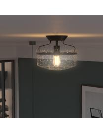  Lámpara de Techo Industrial con Pantalla de Vidrio con Base de Metal para Comedor Dormitorio Bar Entrada Negro 29,5 x 23,4 cm