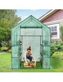 Mini Invernadero Portátil para Plantas con Puerta Enrollable Cobertura en PVC y 2 Ventanas Verde 142 x 142 x 195 cm
