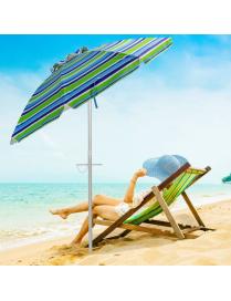  Sombrilla de Playa Portátil Inclinación Regulable con Bolsa de Transporte para Jardín Patio Exterior Azul y Verde 198 x 213 cm