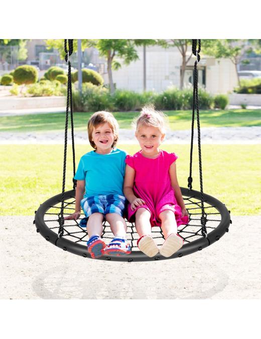  Columpio de Red Redondo para Niños con Cuerdas Regulables Ideal para Árbol Jardín Parque Infantil Negro 100 cm