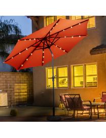  Sombrilla de Playa con Solar LED Plegable Quitasol Parasol Ajustable para Jardín Patio Balcón Exterior Naranja 300 x 245 cm