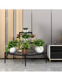  Porta Plantas con 3 Niveles de Metal Soporte Estante Expositor para Flores para Jardín Balcón Interior Negro 59 x 59 x 61 cm