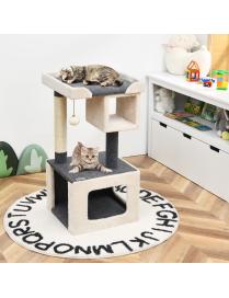  Árbol para Gatos Pequeña Torre 80 cm para Gatos con Rascador y Pelota Afelpada Centro Actividad para Gatitos Blanco y Gris
