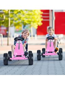  Go Kart de Pedales Montable para Niños Conducción en Exterior con Asiento Regulable Embrague Freno de Mano Rosa