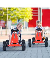  Go Kart de Pedales Montable para Niños Conducción en Exterior con Asiento Regulable Embrague Freno de Mano Rojo
