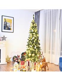  2,25 m Árbol de Navidad Nevado con 1085 Ramas Base Sólida de Metal y Luces LED para Casa Oficina Hotel