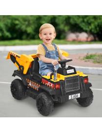  Volquete Tractor de Batería para Niños Vehículo de Construcción con Cubo Eléctrico Mando 2,4 G Llave Inglesa Extra Amarillo