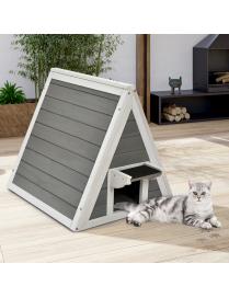 Casita para Gatos Casa Refugio Triangular de Madera con Techo Resistente a Intemperie para Interior Exterior 50 x 55 x 53 cm