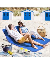  Set de 2 Tumbonas Plegables para Playa Alfombrillas con Mesita Sillas Regulables Portátiles para Playa Patio Camping Azul