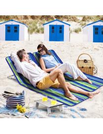 Set de 2 Tumbonas Plegables para Playa Alfombrillas con Mesita Sillas Regulables Portátiles para Playa Patio Camping Raya Azul