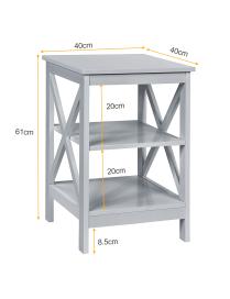  Mesilla de Noche con 3 Niveles con Diseño en X y Estructura Estable para Dormitorio Salón Pasillo Gris 40 x 40 x 61 cm