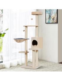  Árbol Actividad Multinivel 143,5 cm para Gatos Torre de Escalada para Gatitos con Rascadores Recubiertos de Sisal Beige