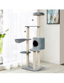  Árbol Actividad Multinivel 143,5 cm para Gatos Torre de Escalada para Gatitos con Rascadores Recubiertos de Sisal Gris