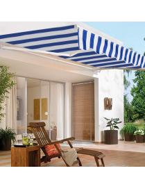  Toldo Manual Retráctil 3 x 2,5 m Tendal Impermeable Resistente al Sol Toldo para Balcón Puerta Ventana Rayas Azul y Blanco