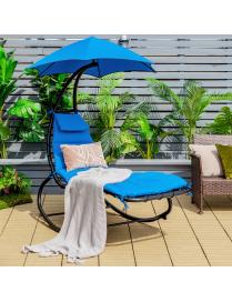  Silla Hamaca con Parasol Tumbona de Exterior en Acero Cojín Removible para Playa Piscina Patio 184 x 147 x 187 cm Azul