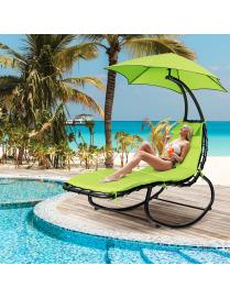  Silla Hamaca con Parasol Tumbona de Exterior en Acero Cojín Removible para Playa Piscina Patio 184 x 147 x 187 cm Verde