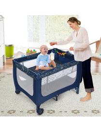  Parque Multifuncional para Niños Cuna Portátil Plegable de Bebé con 2 Ruedas Centro Actividad 125 x 65 x 76 cm Azul