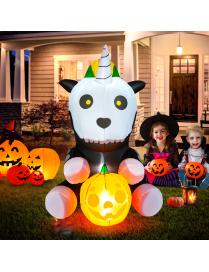 150 cm Unicornio de Halloween Inflable con Calabaza en Mano con Luces LED Decoración Halloween para Patio Fiesta