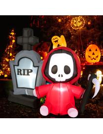  150 cm Fantasma Infable de Halloween con Hoz y Lápida con Luces LED Decoración Hinchable para Patio Jardín Interior