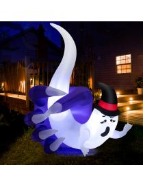  190 cm Decoración Inflable de Halloween Mago Fantasma con Sombrero de Exterior con Luces LED y Soplador para Fiesta