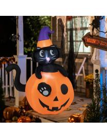  150 cm Decoración Inflable de Halloween Gato Negro con Calabaza con Luces LED y Soplador para Patio Jardín Césped