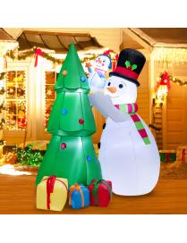  180 cm Decoración Navideña Hinchable Árbol de Navidad Inflable con Muñeco de Nieve con Luz para Interior Exterior