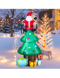  210 cm Árbol de Navidad Inflable con Papá Noel con Luces LED Soplador de Aire Decoración Navideña de Interior y Exterior