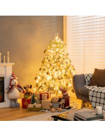  137 cm Árbol de Navidad Nevado Pre-Iluminado 295 Ramas 150 Luces LED de Bisagras con Soporte Metálico