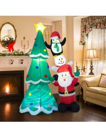  Árbol de Navidad Hinchable con Papá Noel Muñeco de Nieve y Pingüino Decoración Festiva Inflable con Luz Multicolor