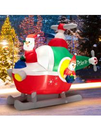 Papá Noel Inflable Volando en Helicóptero con LEDs y Soplador Decoración de Navidad Hinchable para Exterior
